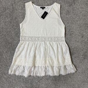 Max Edition Top Womens Large White Lace Sleeveless Fit Flare Party NWT Boho